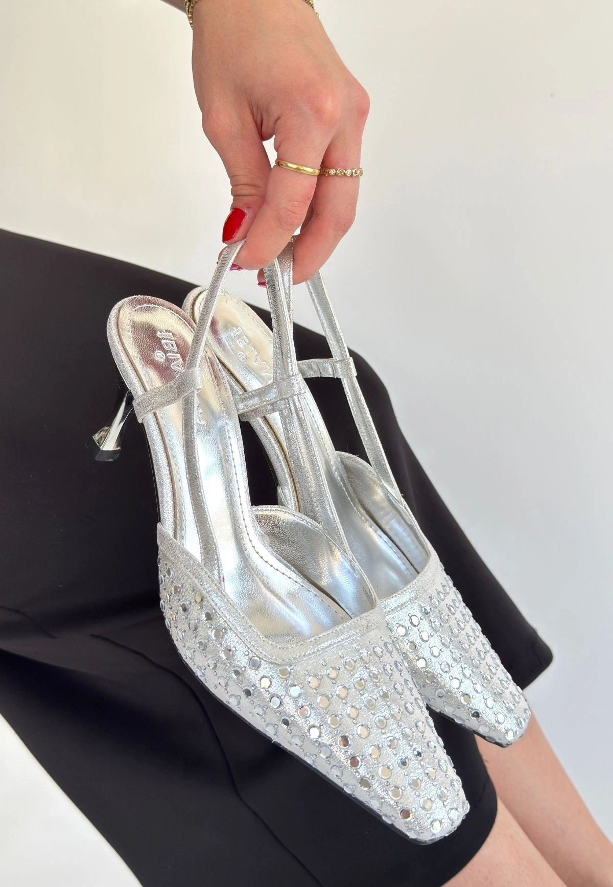 Sione Gümüş Cilt Topuklu Ayakkabı