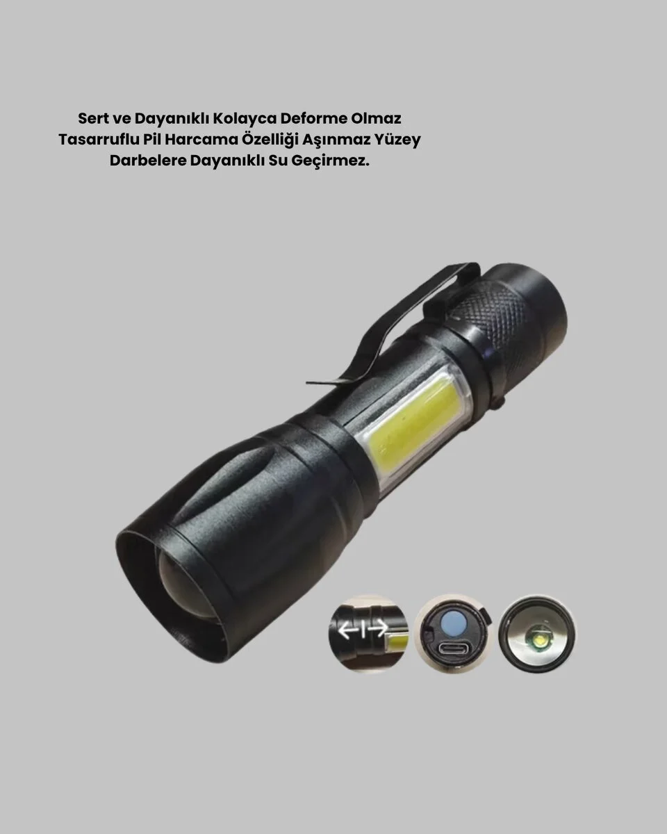 4 Mod Şarjlı Işıldak | Ultra Güçlü Cree LED | Su Geçirmez Alüminyum Gövde