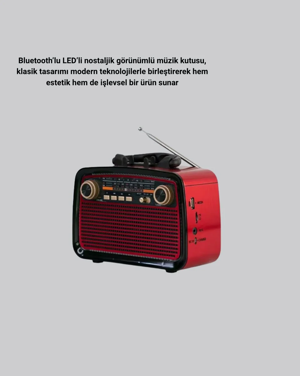 LED’li Nostaljik Bluetooth Hoparlör – Vintage Tasarım Ahşap Doku