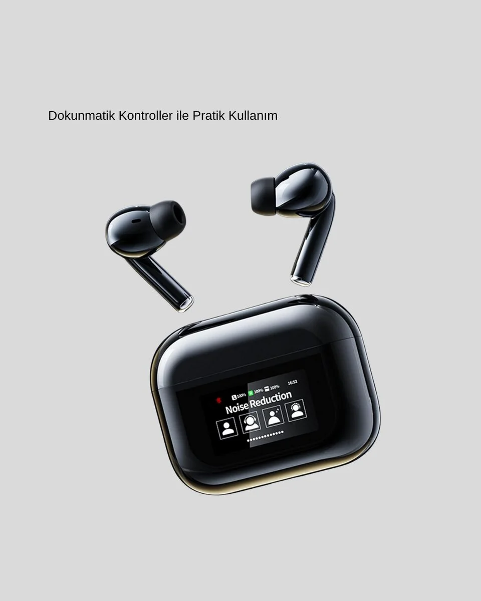 Bluetooth 5.3 ANC Kablosuz Kulaklık – Dokunmatik Kontrol Dijital Ekran ve Uzun Pil Ömrü
