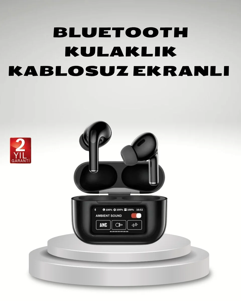 Aktif Gürültü Engelleme (ANC) Kablosuz Bluetooth Kulaklık – Dijital Ekranlı Dokunmatik ve Uzun Pil Ömürlü