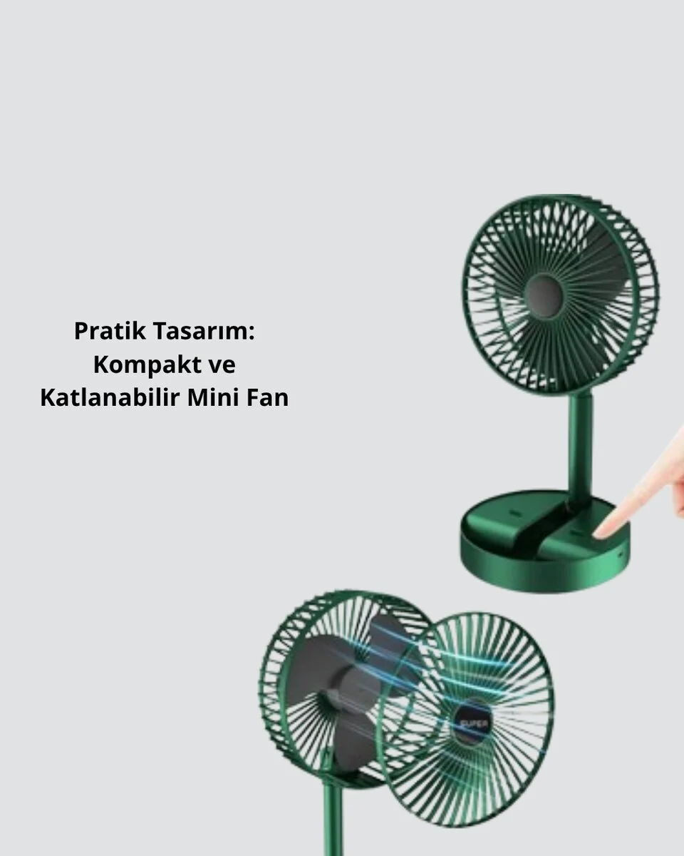 Taşınabilir Şarjlı Mini Fan – Katlanabilir Gövde 3 Hız Kademesi
