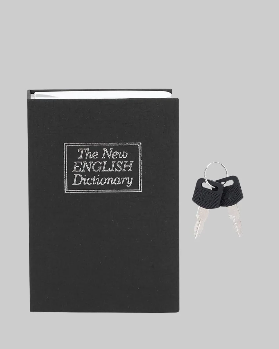Anahtarlı Gizli Kitap Kasa – Metal İç Yapı Kamuflajlı Sözlük Tasarım