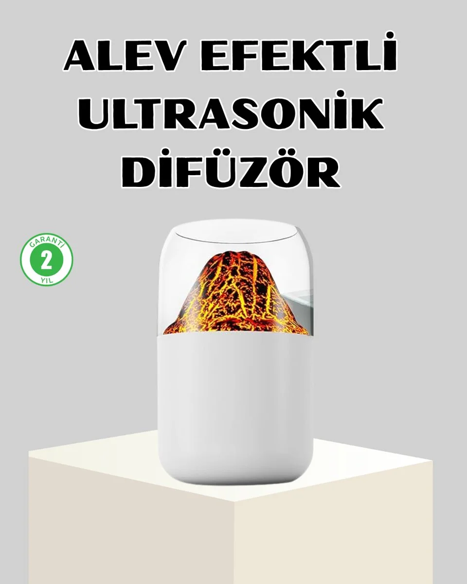Ultrasonik Alev Efektli Aromaterapi Difüzörü USB Şarjlı ve Otomatik Kapanma Özellikli