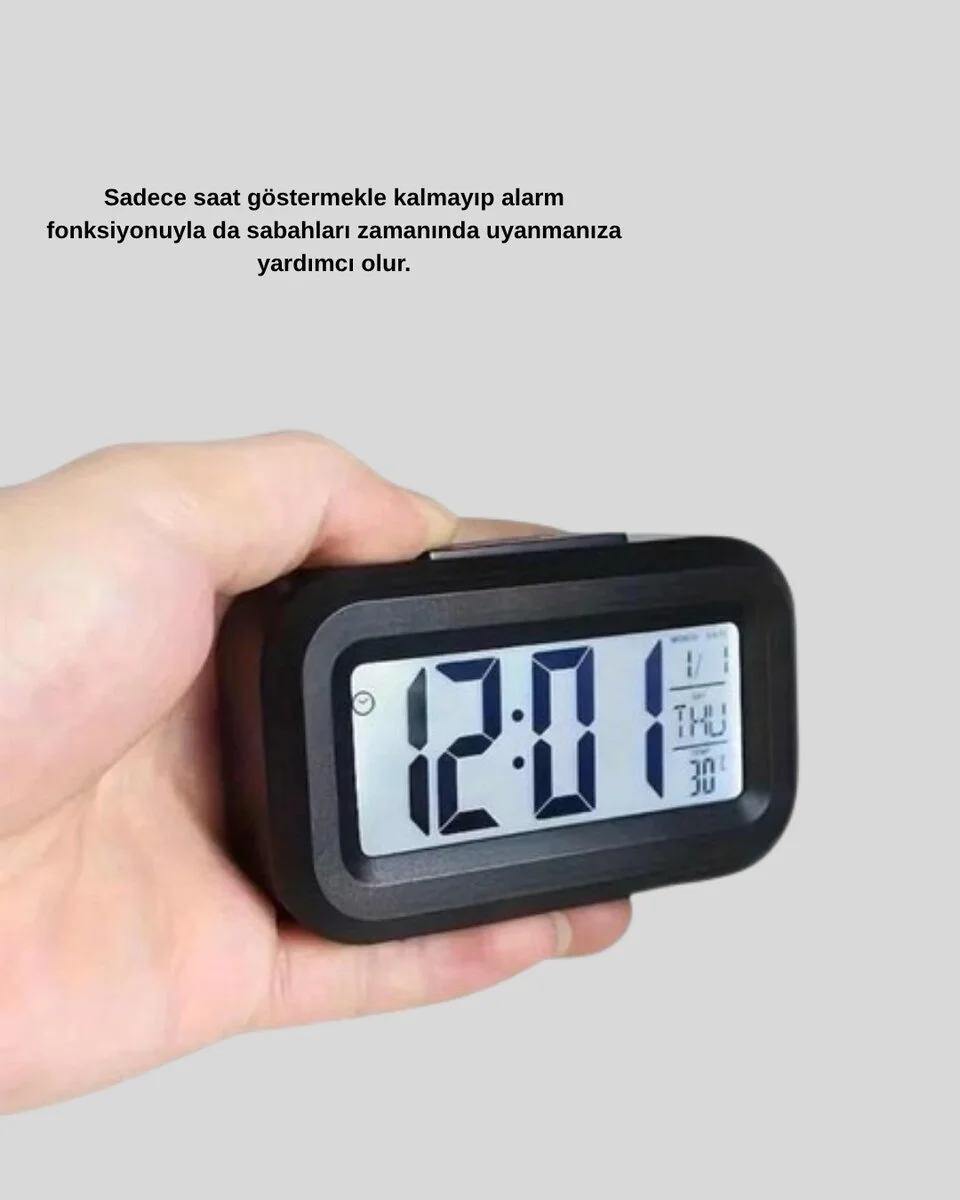 Dijital Masa Saati Sensörlü Aydınlatmalı Alarm ve Sıcaklık Ölçerli