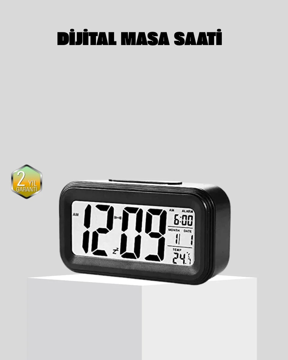 Fotoselli Dijital Masa Saati Aydınlatmalı Alarm ve Tarih Göstergeli