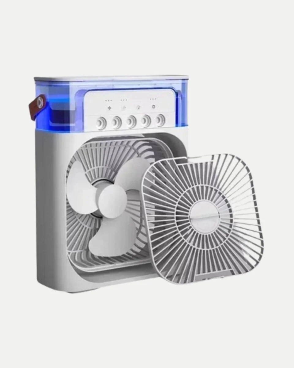 3’ü 1 Arada Mini Klima Fan USB Şarjlı 7 Renk Gece Lambalı ve Nemlendirici