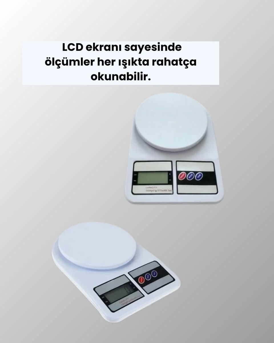 Beyaz Plastik Dijital Mutfak Tartısı – 24x16.8x1.5cm