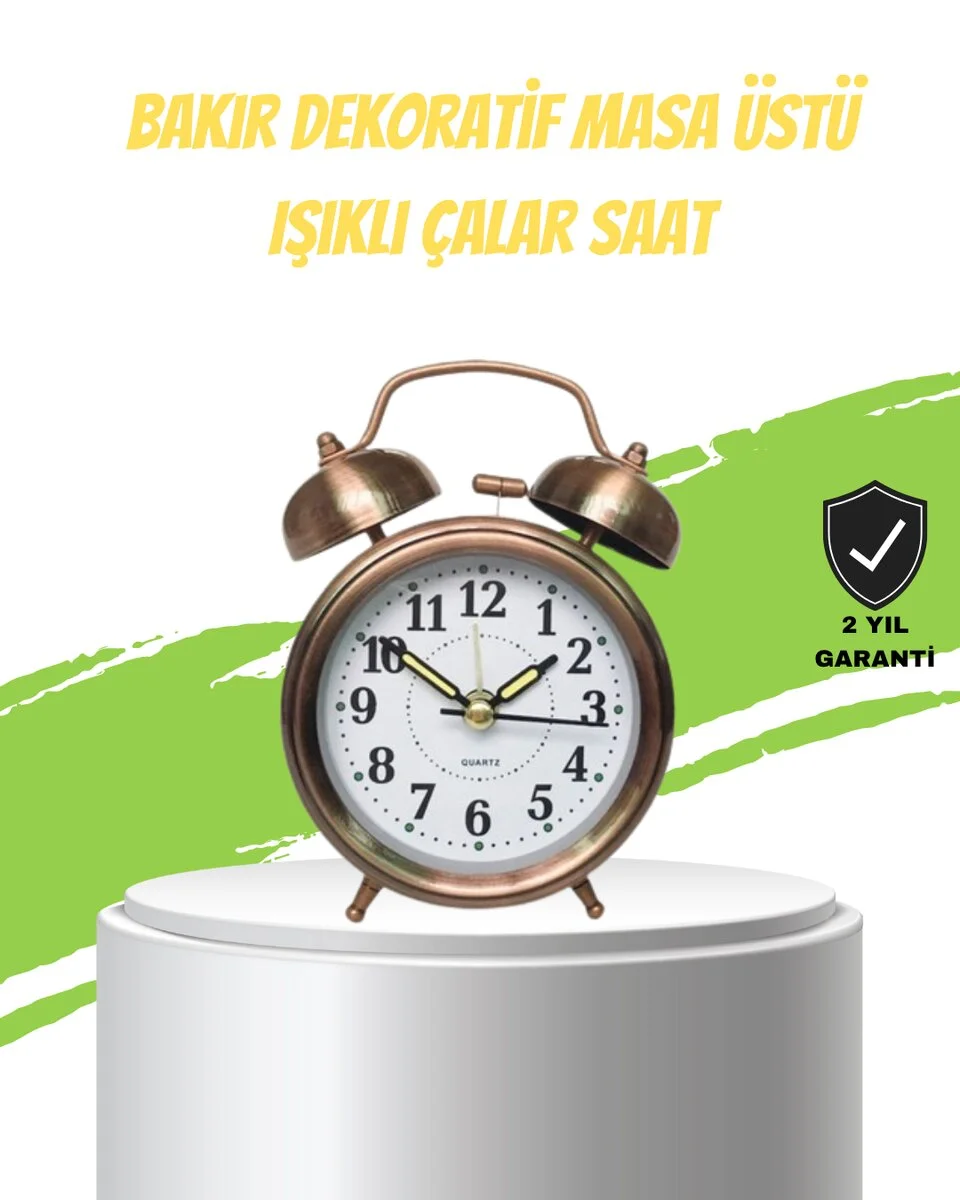 Nostaljik Bronz Metal Alarmlı Masa Saati Büyük Boy Dekoratif ve Şık Tasarım