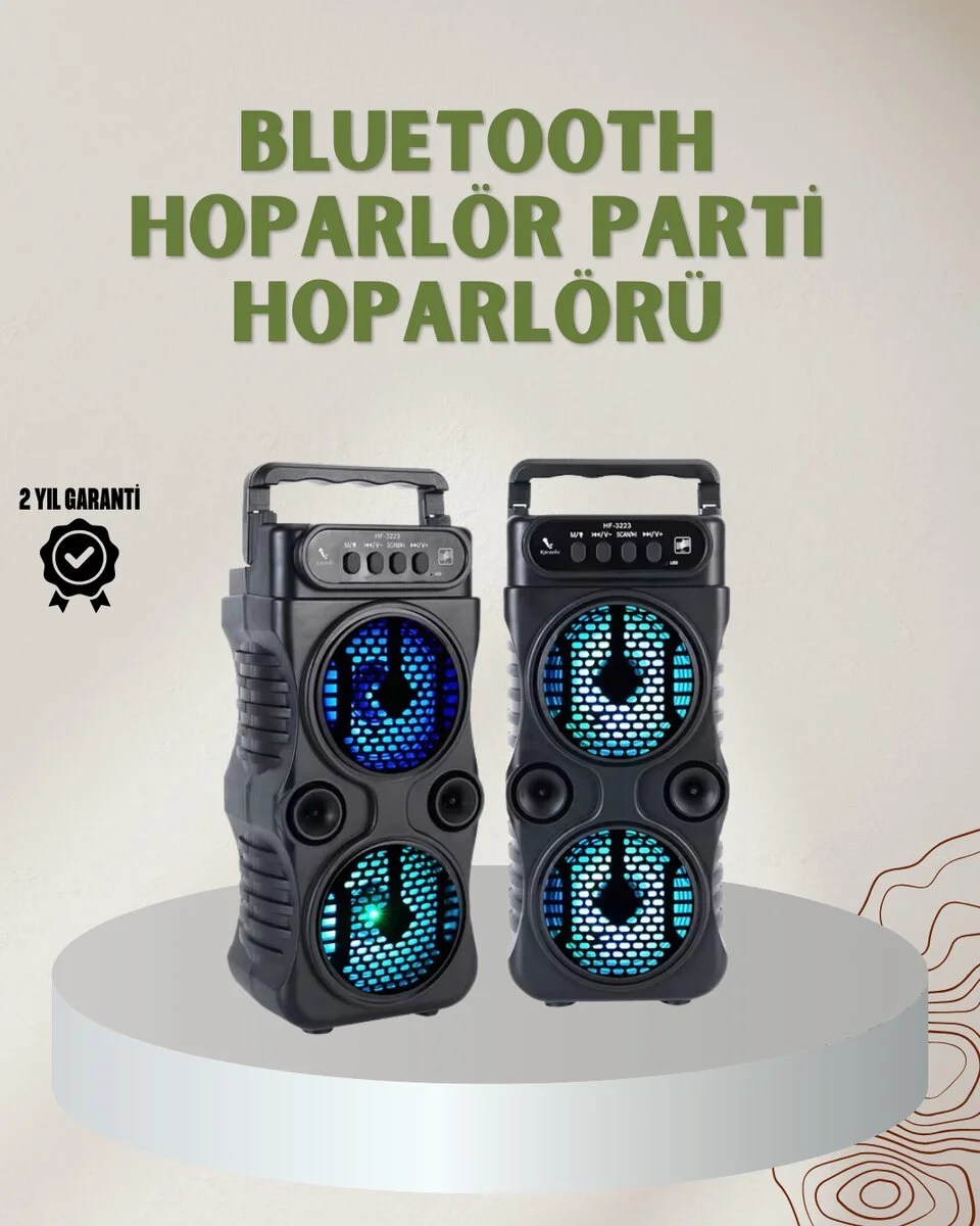 1200 mAh Şarjlı LED Işıklı Bluetooth Hoparlör – FM Radyolu Hafıza Kart Destekli