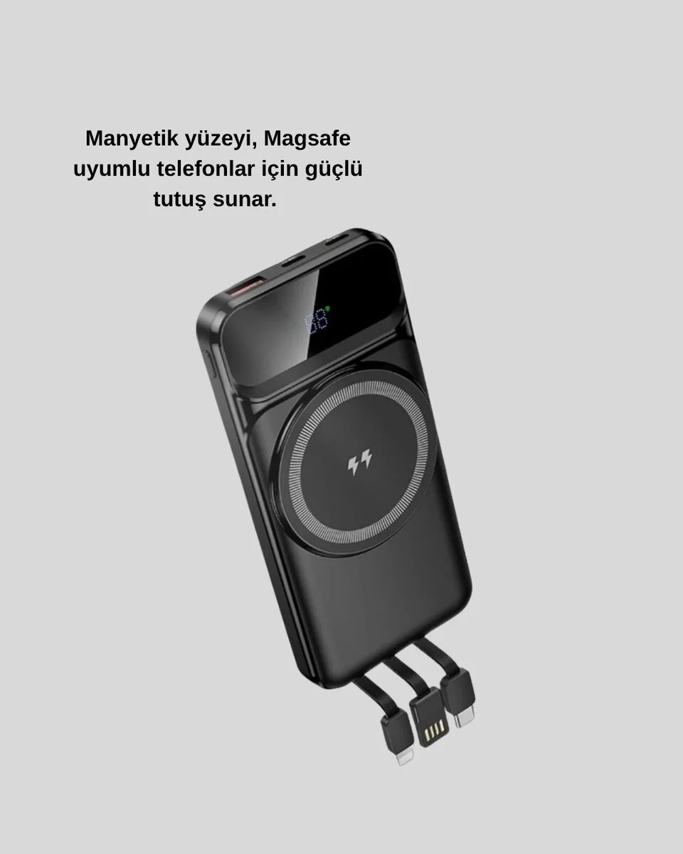 15W Kablosuz Hızlı Şarjlı 10000 mAh Powerbank – Taşınabilir LED Göstergeli