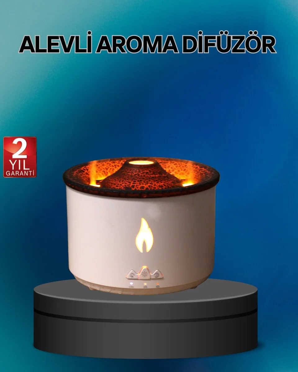 Alev Efektli Buhar Makinesi – Aromaterapi Nemlendirme ve Işık Modlu Tasarım