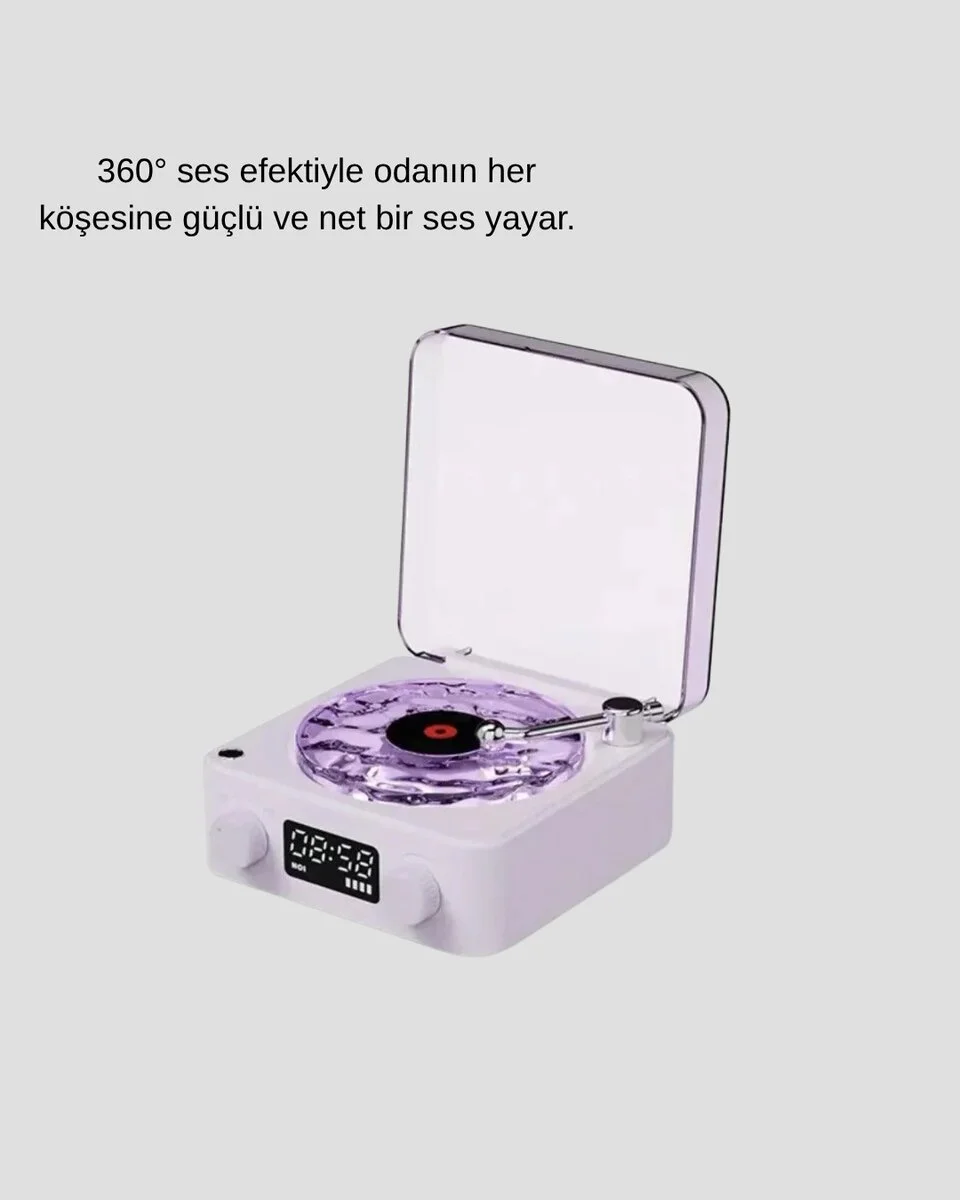Projektör Işıklı Retro Hoparlör Bluetooth AUX USB Hafıza Kartlı 360° Sesli Şarjlı