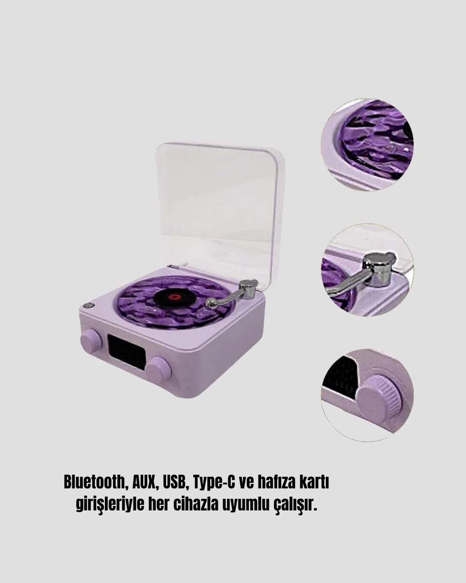 Bluetooth Retro Pikap Hoparlör 360 Derece Ses Projektörlü Gece Lambası Çok Fonksiyonlu