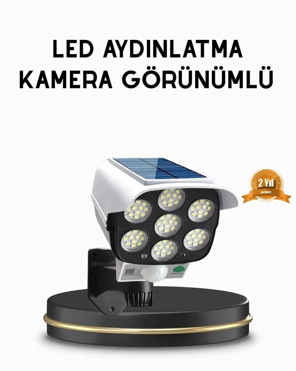 Güneş Paneliyle Şarj Olan Hareket Sensörlü Dış Mekan Güvenlik Lambası Ayarlanabilir
