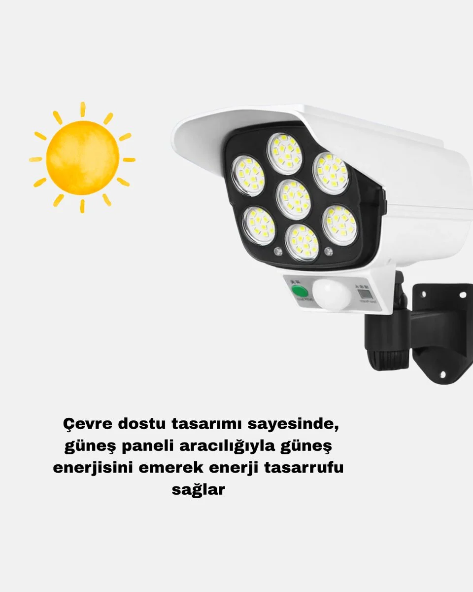 Güneş Enerjili Güvenlik Işığı Dış Mekan 5 Eksen Ayarlı ve PIR Hareket Sensörlü