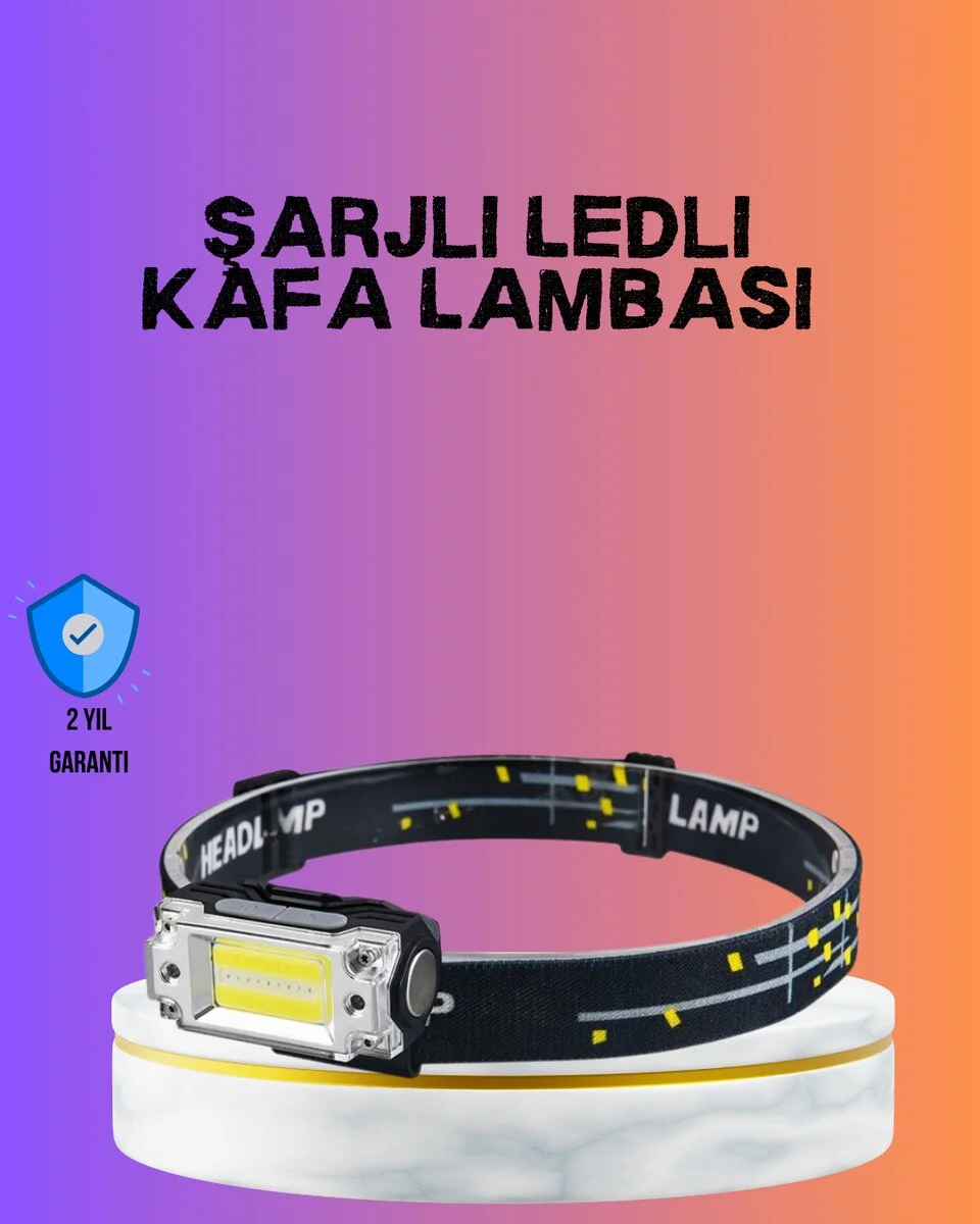 Beyaz Led Işık Sensörlü Kafa Lambası Lityum Batarya Led El Fenerli Şarjlı