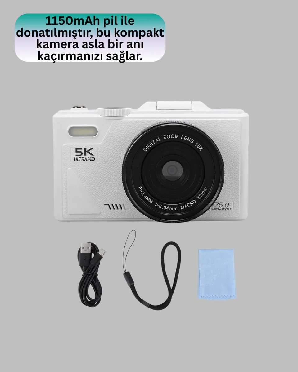 5K UHD Dijital Kamera WiFi Bağlantılı Otofokus 18x Zoom Taşınabilir