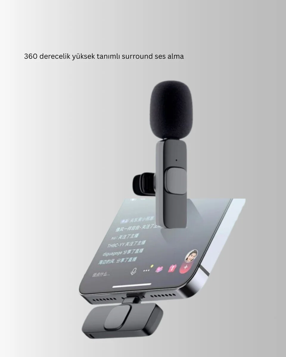 2’li Kablosuz Yaka Mikrofonu iPhone İçin Profesyonel Video Ses