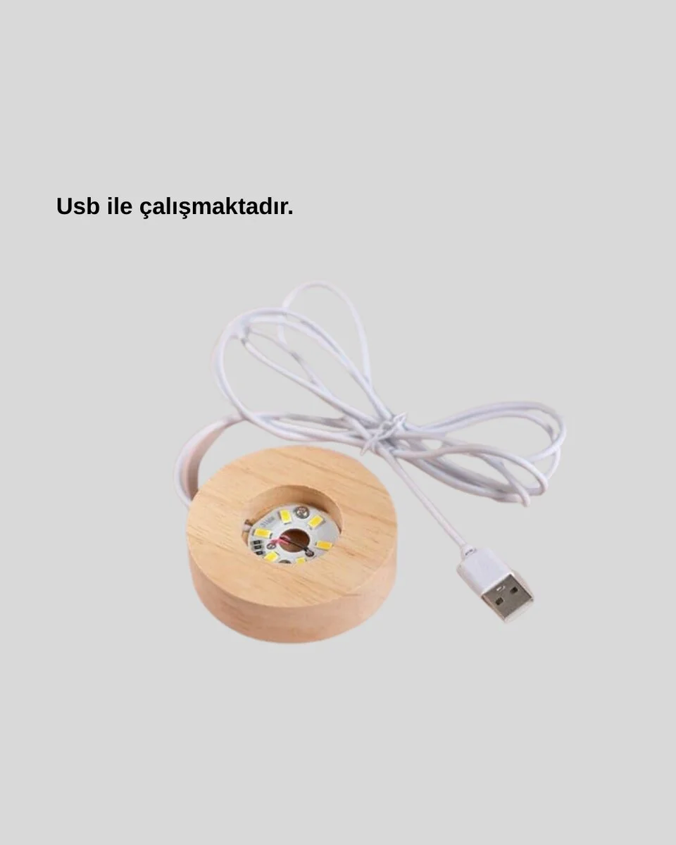 Dekoratif LED Kristal Küre Ahşap Altlıklı Şık Gece Lambası