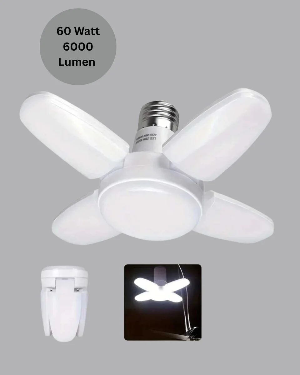 Katlanabilir 4 Kollu LED Ampül 60 Watt 6000 Lumen Beyaz Işık