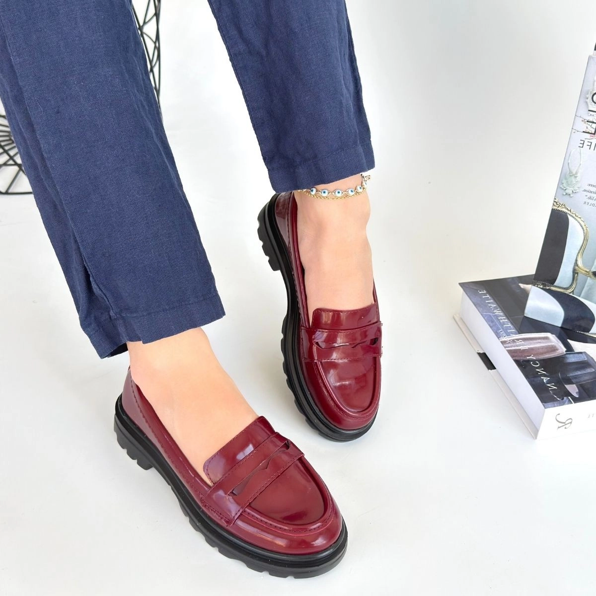 Narli Bordo Rugan Oxford Ayakkabı