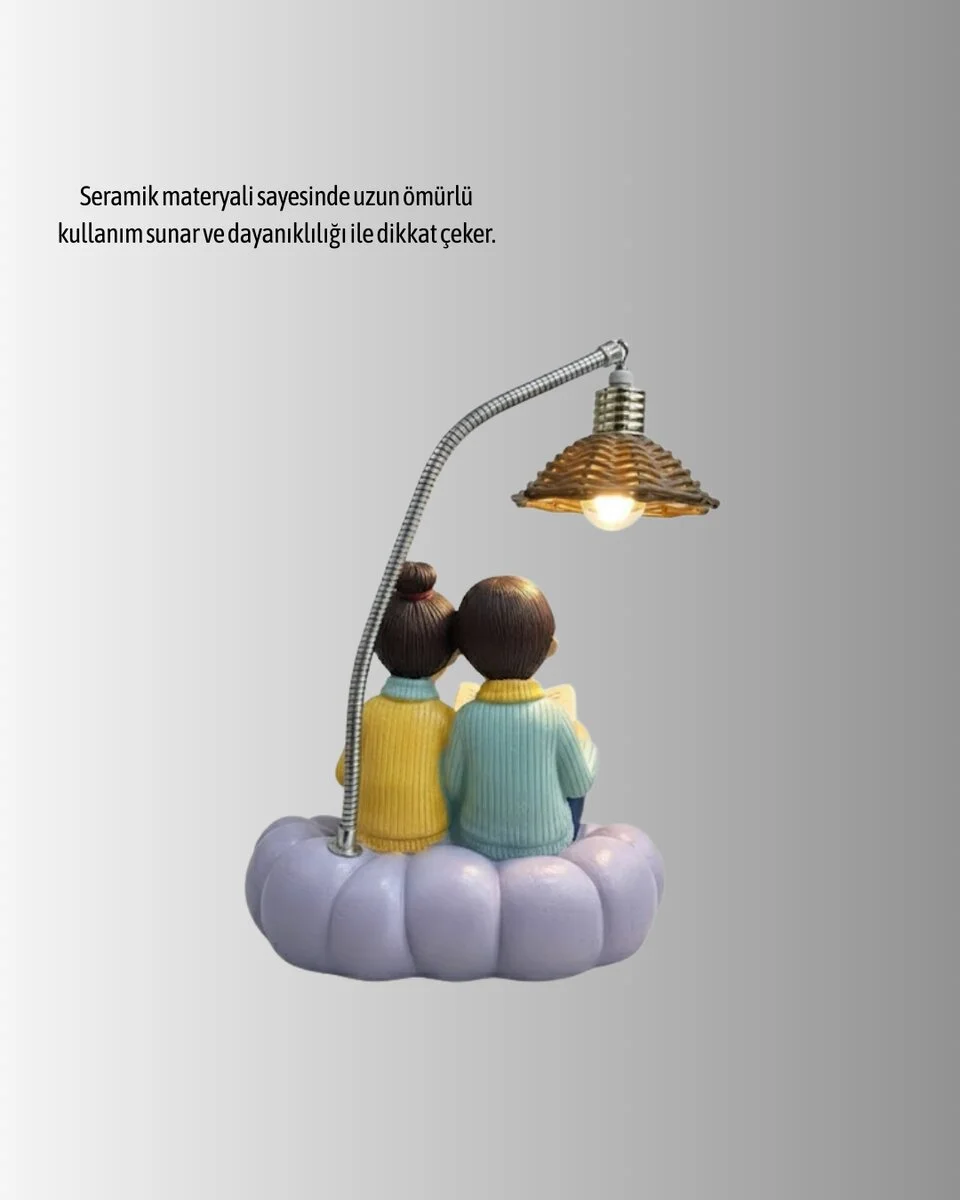 Romantik Çift Figürlü Okuyan Çift Masa Lambası Dekoratif LED Aydınlatma