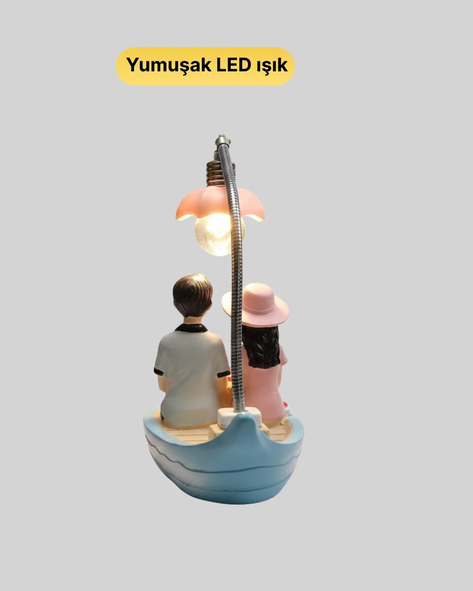Romantik Çift Figürlü Gece Lambası Sandal Model Sevgiliye Özel Hediye