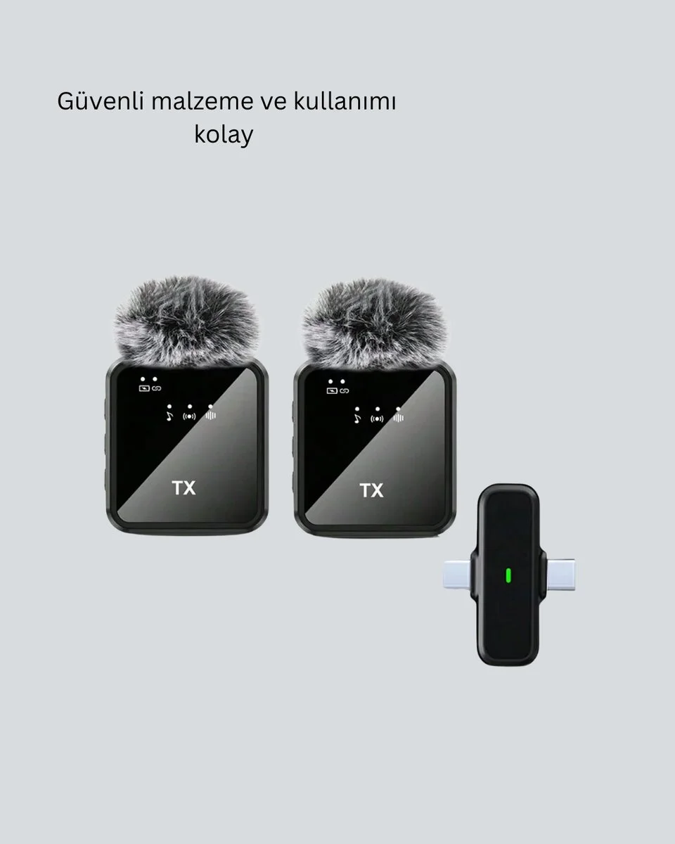 Canlı Yayın ve Video Çekimleri İçin Çiftli Kablosuz Yaka Mikrofon