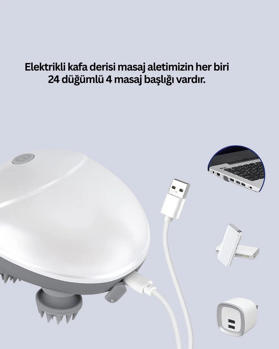 Şarjlı Kafa Masaj Aleti 3 Hız Ayarlı Derin Masaj