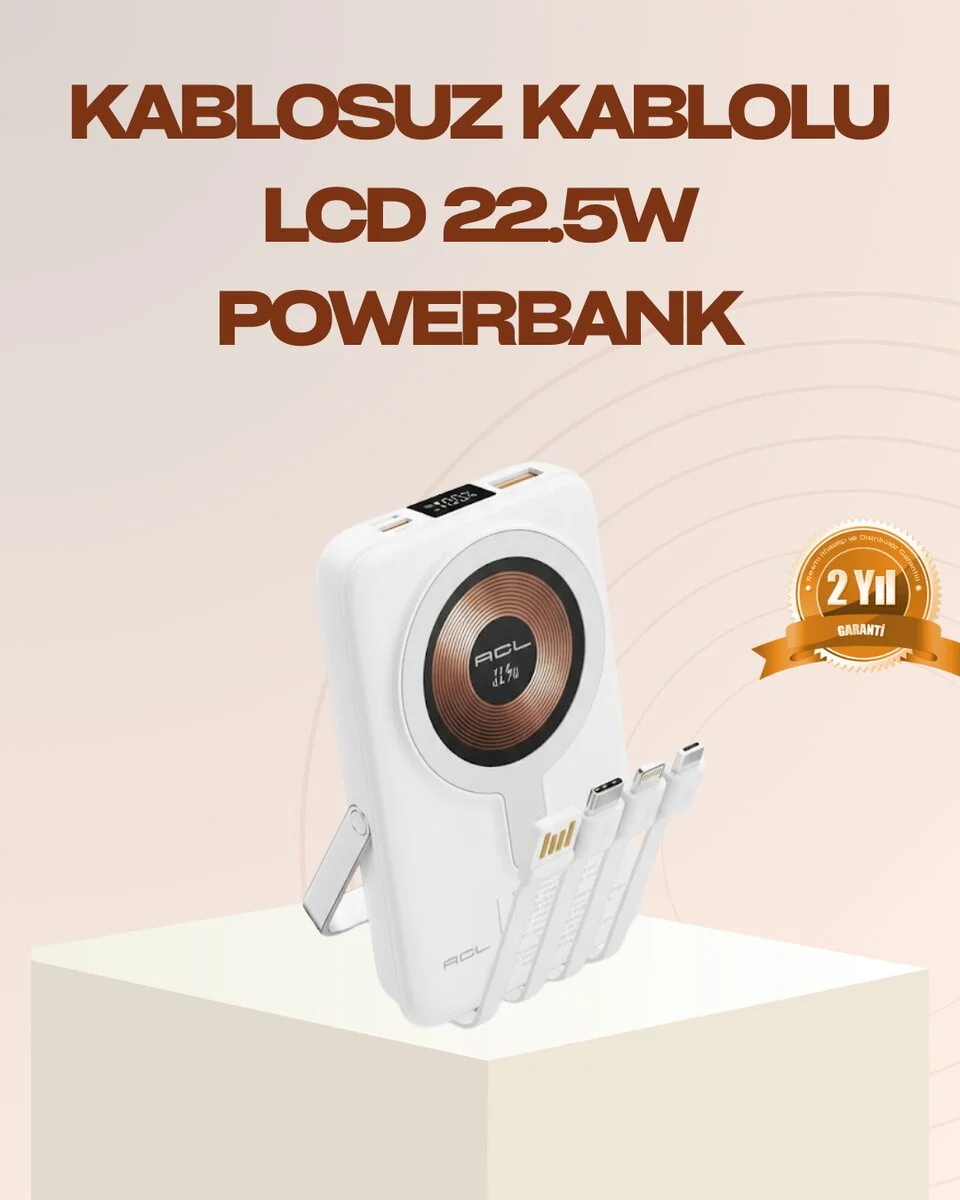 Manyetik Kablosuz Powerbank 22.5W Hızlı Şarj LCD Ekranlı