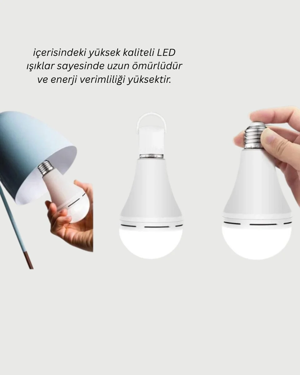 Yüksek Işık Güçlü Şarjlı LED Ampul E27 30W Enerji Tasarruflu