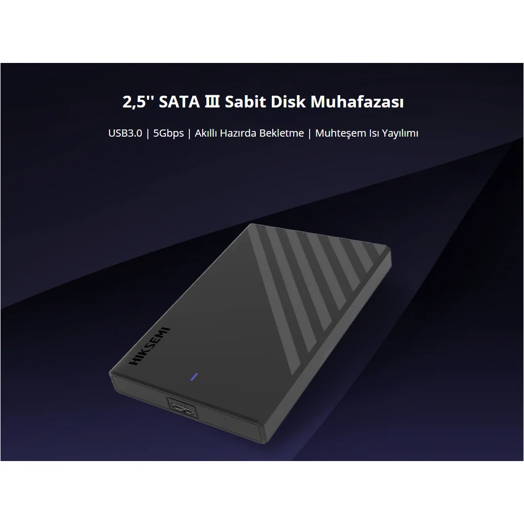 HIKSEMI HS-HUB-MHB201 USB3.0 25" Disk Kutusu. (SSD ve HDD Destekler 5Gbps Siyah Win Mac-OS Linux Android)(1923)