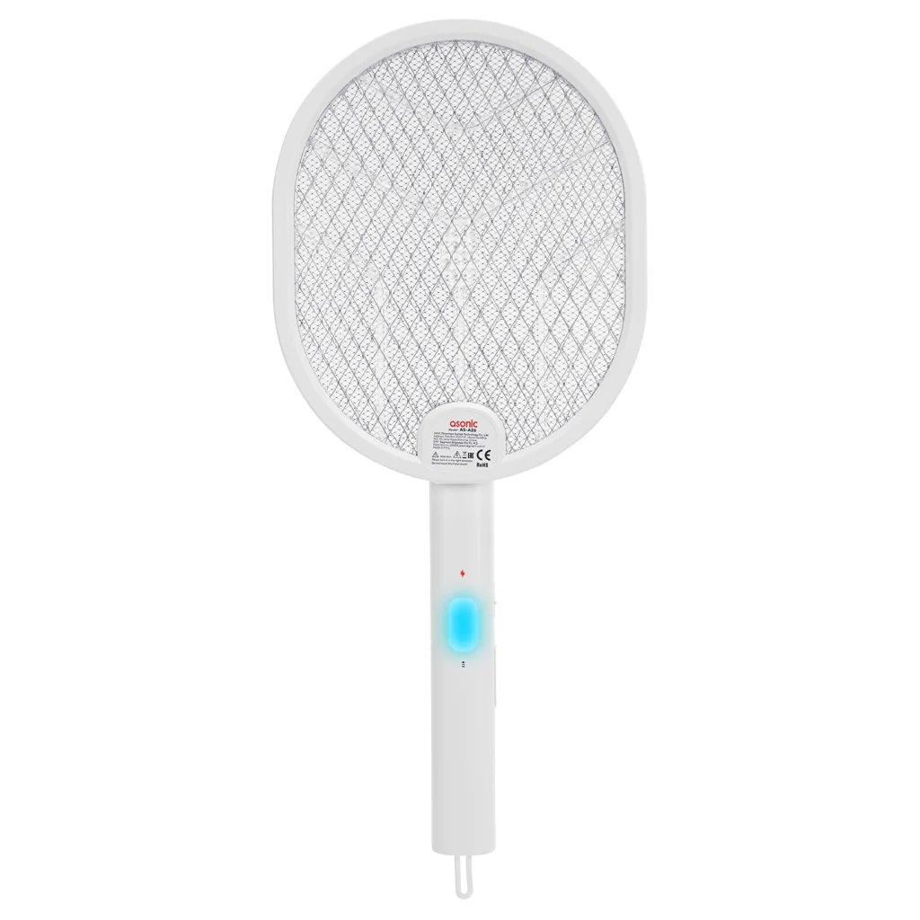 ASONIC AS-A26 Beyaz 3000V Raket Tipi UV Mor Işıklı 1200mAh Bataryalı Şarj Edilebilir Katlanabilir Sinek Öldürücü(1923)