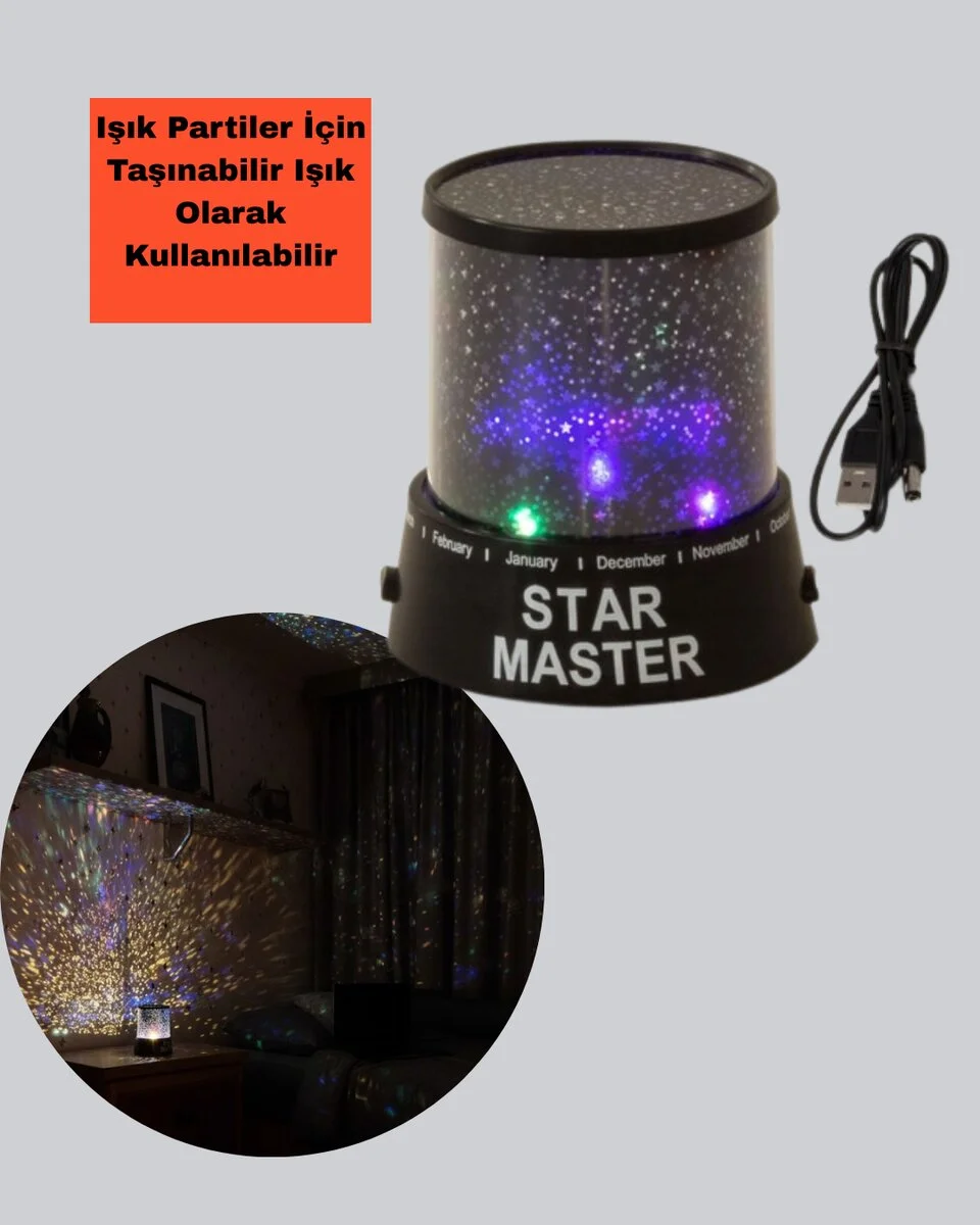 Galaxy Efektli LED Projektör Taşınabilir Yıldız Gece Lambası
