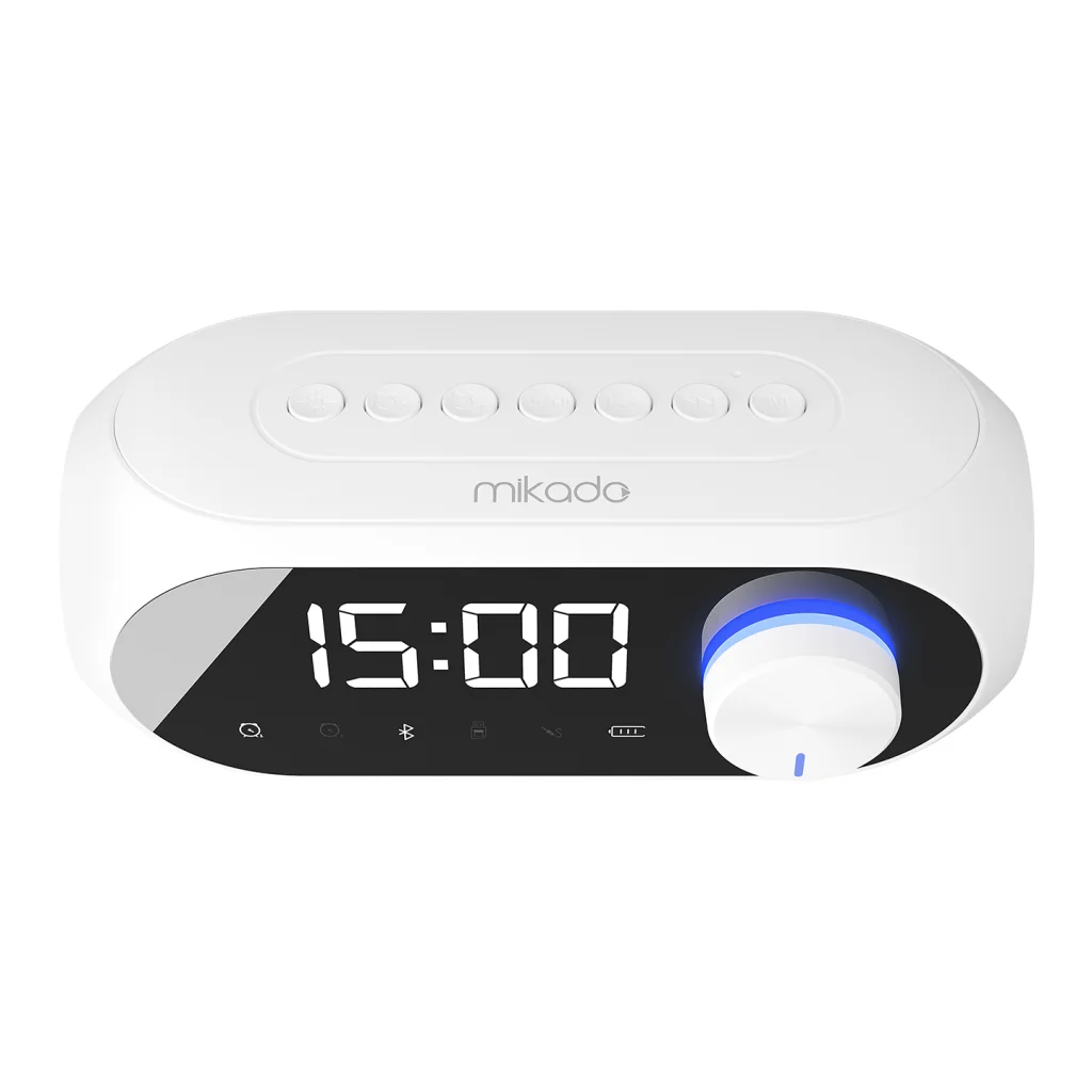 MIKADO MD-W7 Beyaz 5W FM Radyo USB AUX Bluetooth Kablosuz Taşınabilir 1200mAh Batarya Alarmlı Saat Derece ve Speaker(1923)