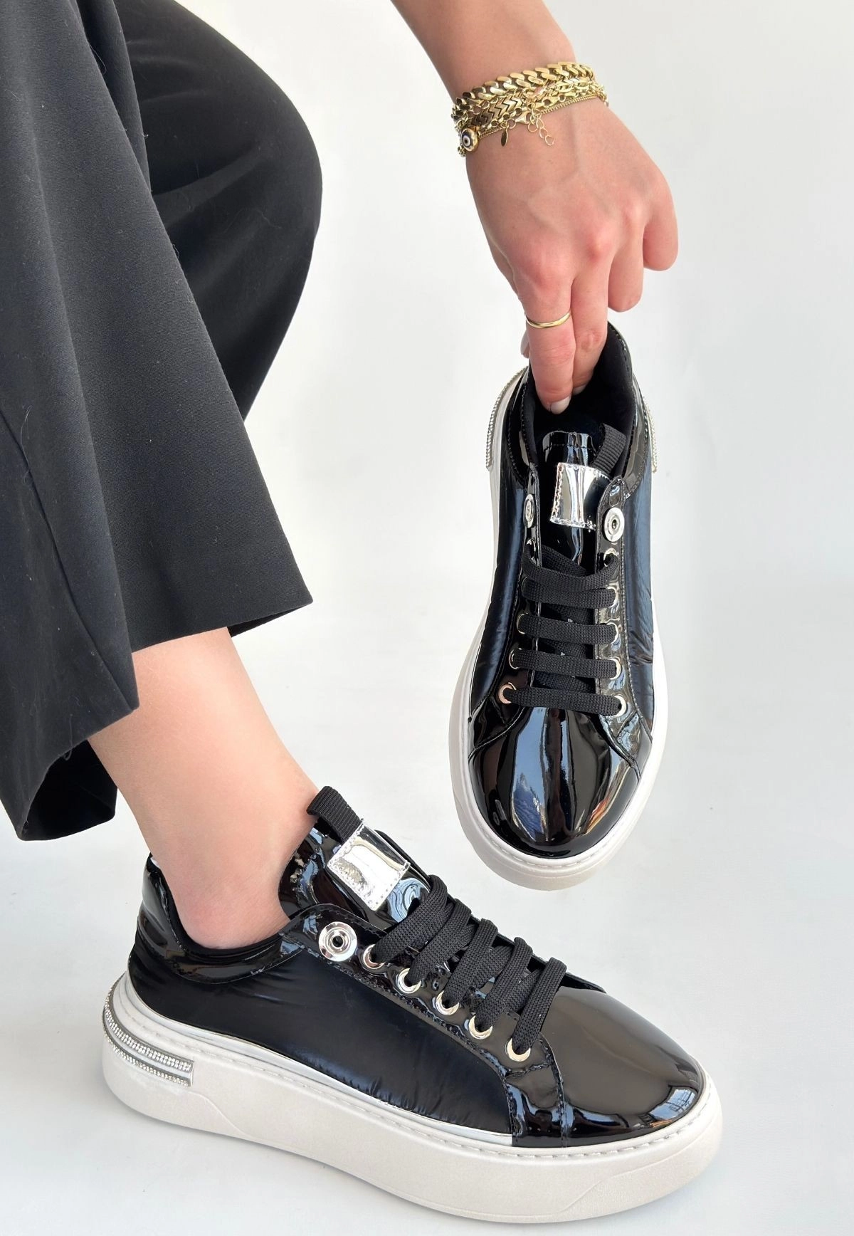 Hley Siyah Rugan Paraşüt Detaylı Bağcıklı Spor Ayakkabı