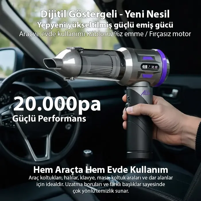 ALLY Powerjet Pro 20000pa Güçlü Portatif 3 Kademeli Tasinabilir Vakumlu Kablosuz Üflemeli Mini Araç Süpürgesi-(5775)