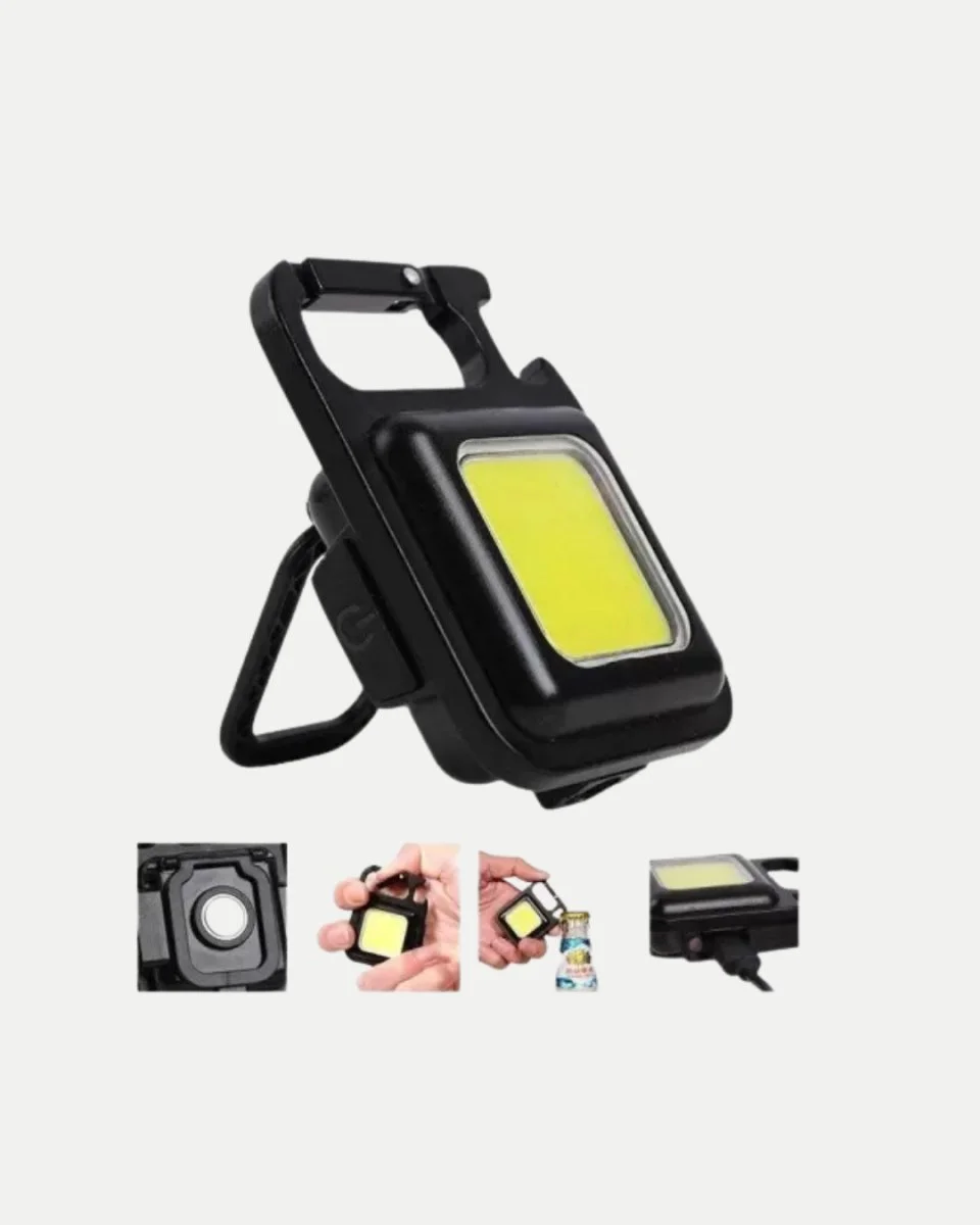 Şarjlı COB LED Anahtarlık Fener – 4 Modlu Manyetik ve Katlanabilir Standlı