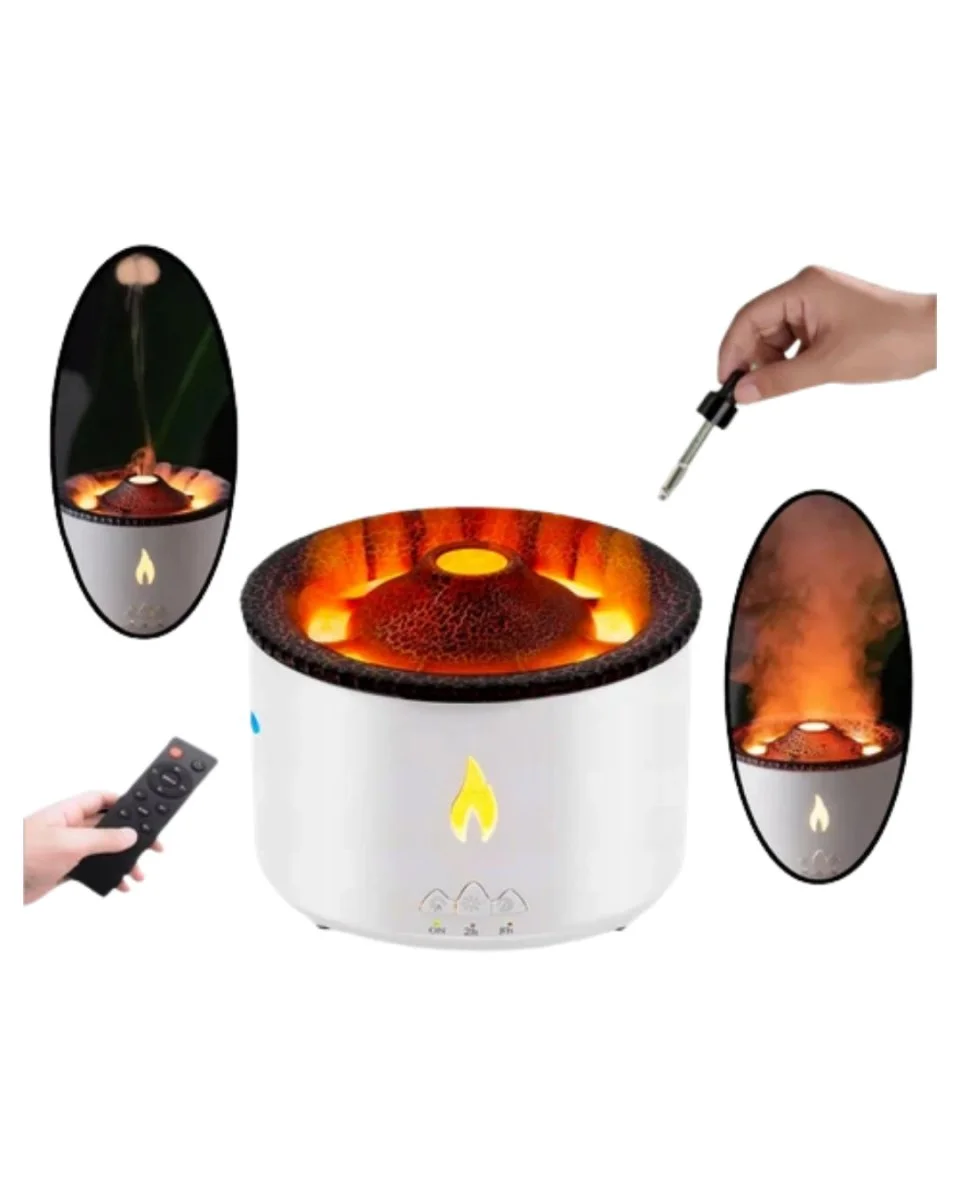 LED Alev Efektli Aroma Difüzörü Ultrasonik Hava Nemlendirici Gece Lambası Fonksiyonlu
