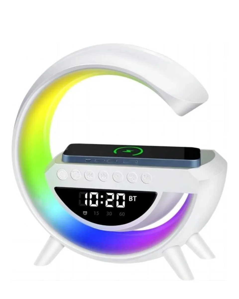 RGB Gece Lambalı Kablosuz Şarj Cihazlı Bluetooth Hoparlör Dijital Saat