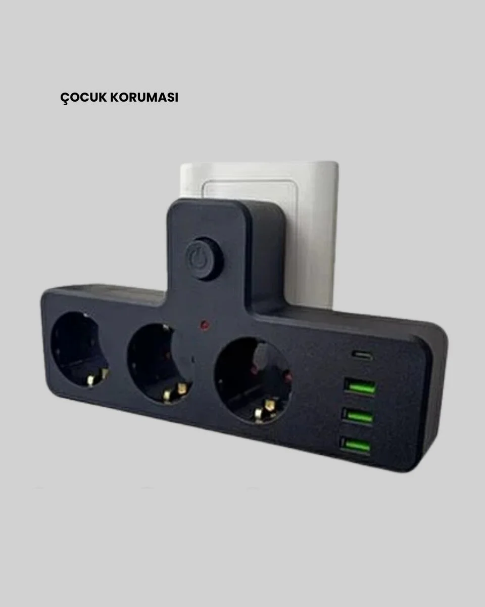 USB ve Type-C Portlu Anahtarlı Çoklu Priz Güç Ünitesi