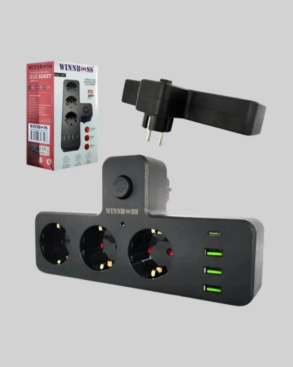 USB ve Type-C Portlu Anahtarlı Çoklu Priz Güç Ünitesi