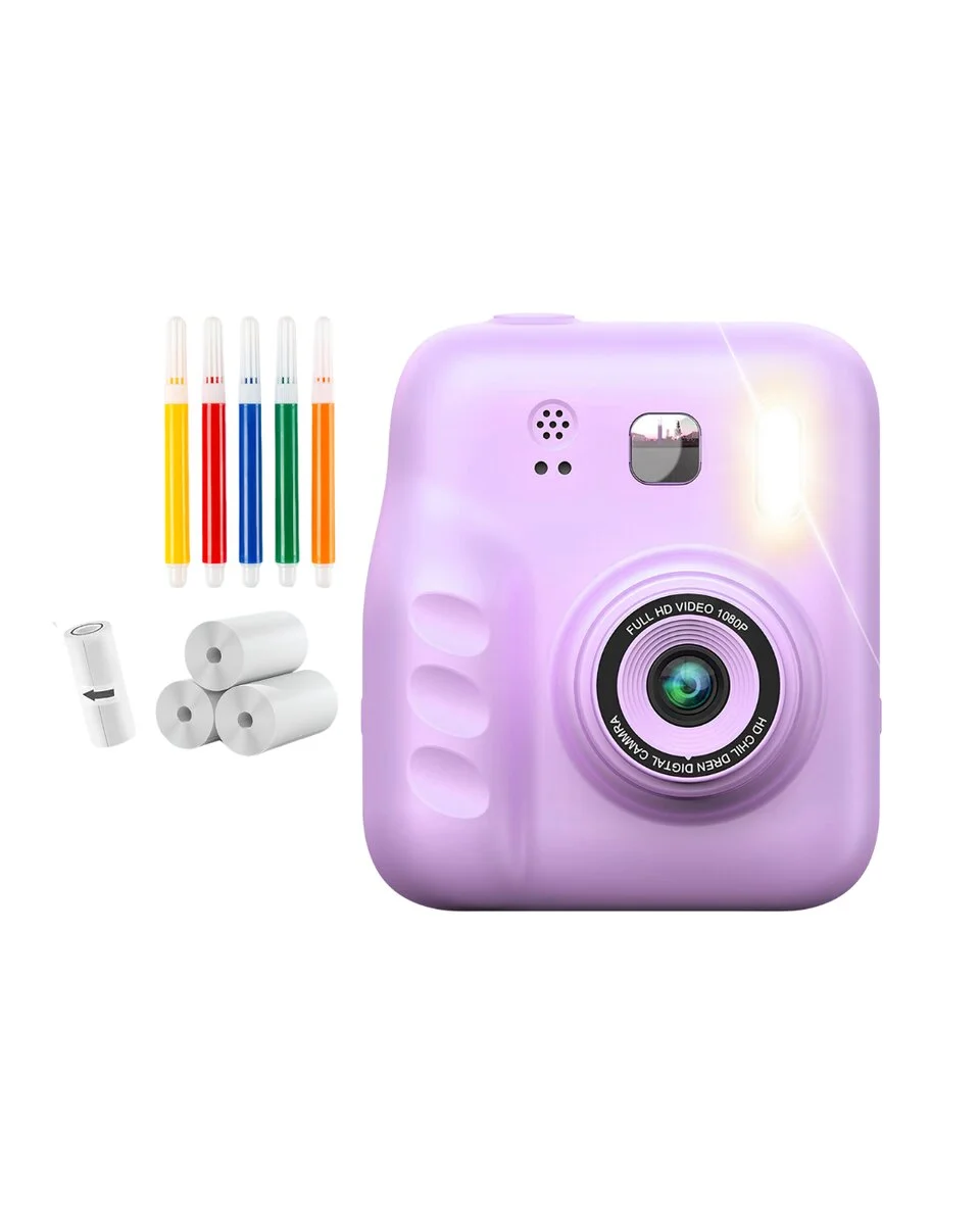 HD Ekranlı Çocuk Fotoğraf Makinesi Video Kayıt ve Baskı Kağıdı Kalem Hediyeli