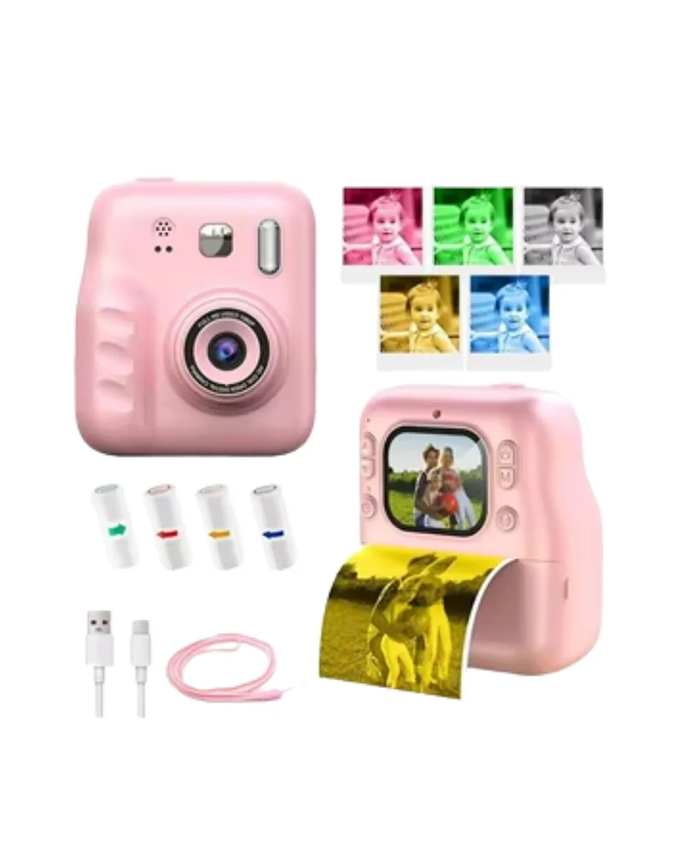 HD Ekranlı Çocuk Fotoğraf Makinesi Video Kayıt ve Baskı Kağıdı Kalem Hediyeli