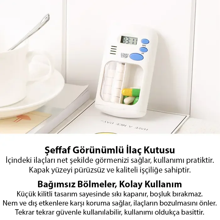 Ezere Elektronik Akıllı Zamanlayıcılı Taşınabilir Hap İlaç Kutusu - BPA İçermez-(5775)