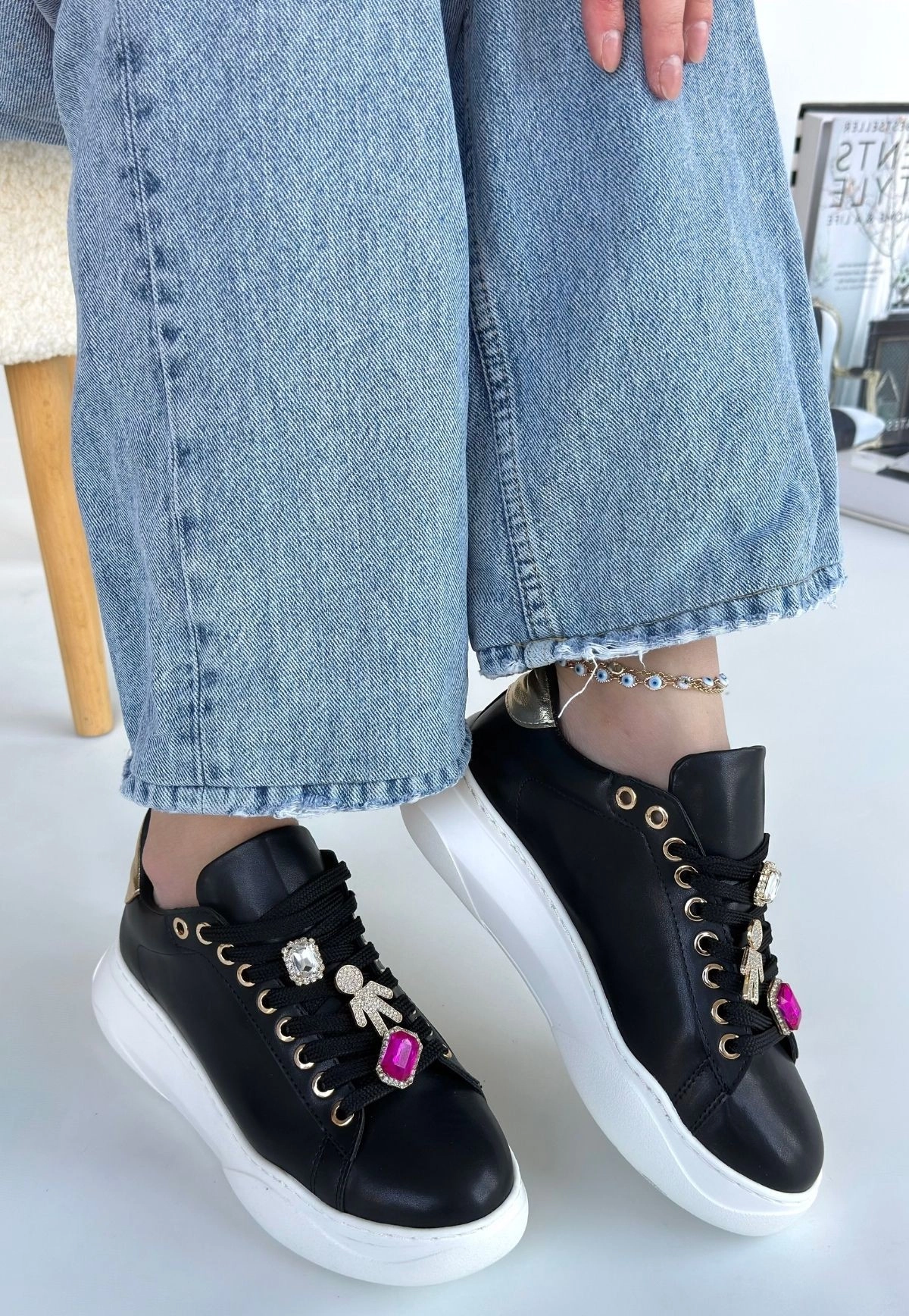 Gane Siyah Cilt Bağcıklı Spor Ayakkabı