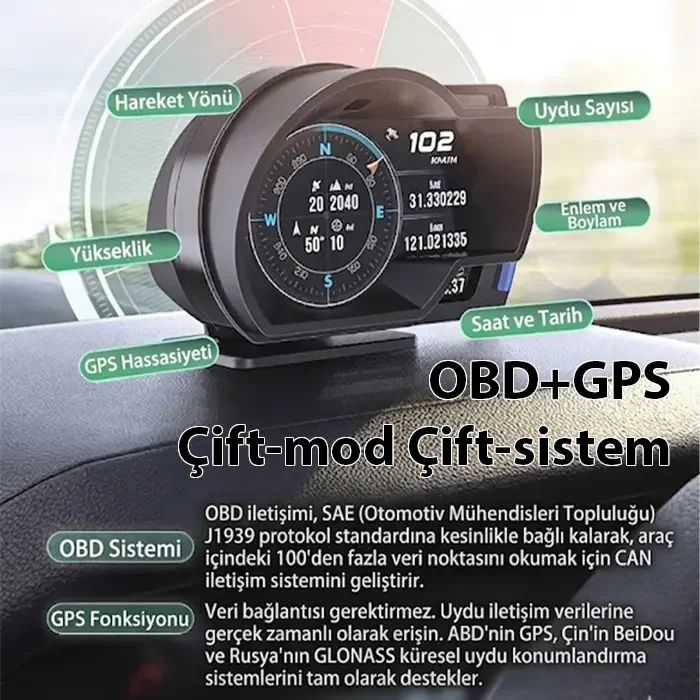 Ally A520 OBD2 + GPS Head Up Display HUD Dijital Hız Göstergesi RPM & Sıcaklık & Basınç Takip Hız Alarmı-(5775)