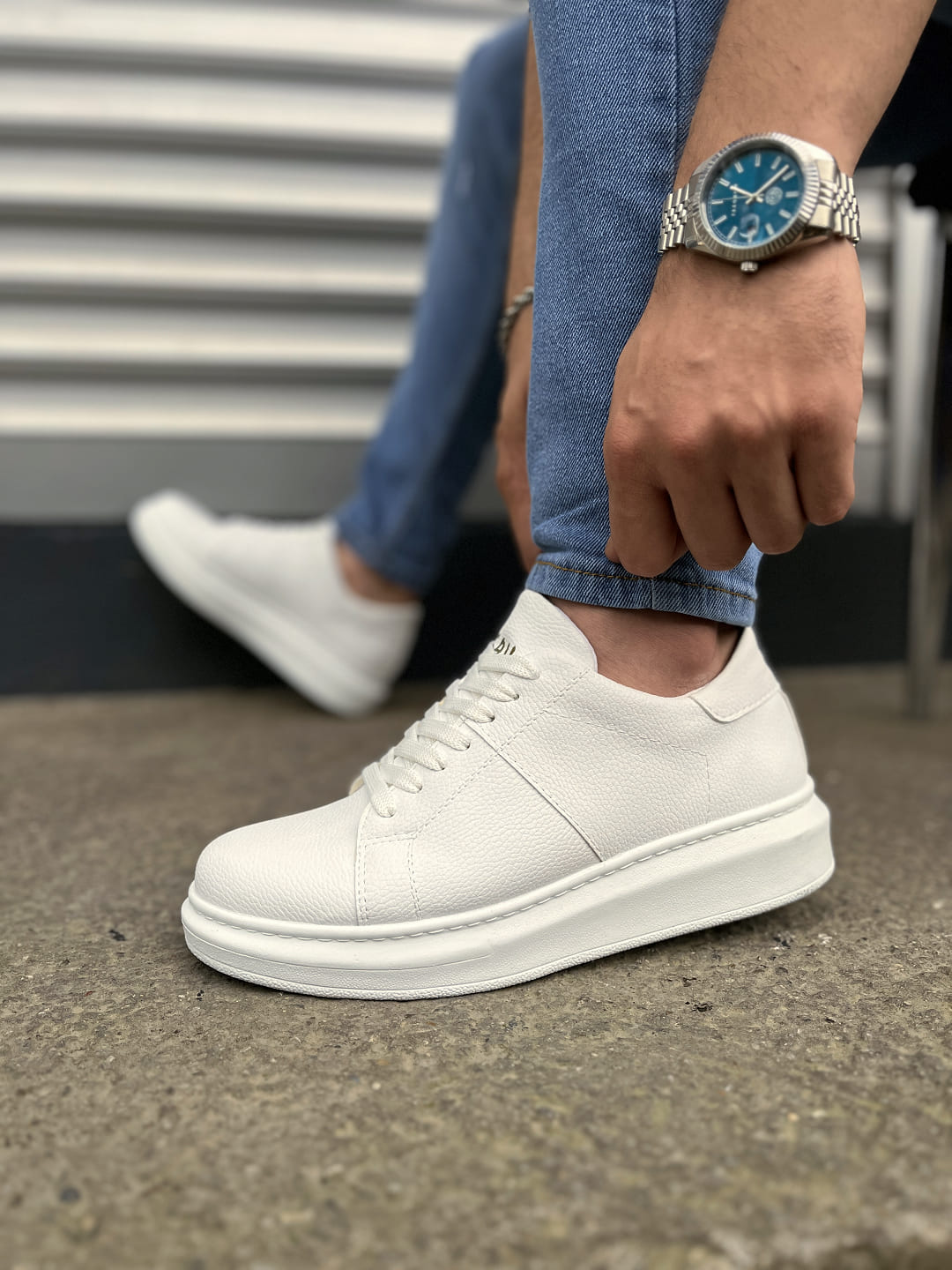 JY151 Boost Bağcıklı Cilt Erkek Günlük Sneaker Ayakkabı CBT - Beyaz