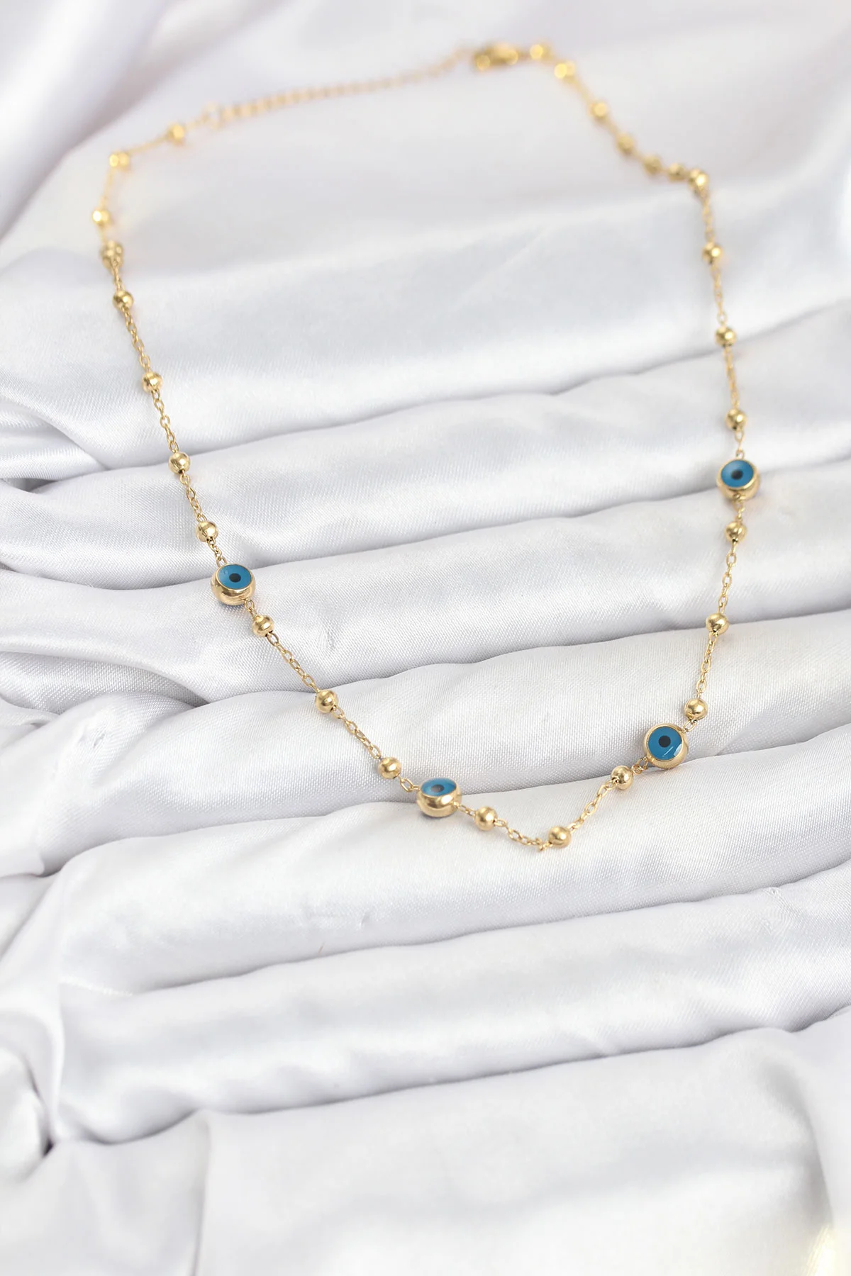 316L Çelik Gold Renk Nazarlı ve Topçuklu Model Kadın Kolye